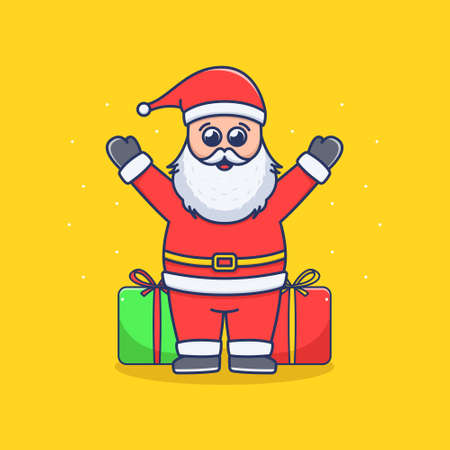 Cute santa with gift box illustrationのイラスト素材