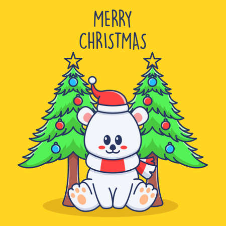 Cute bear wearing santa hat illustrationのイラスト素材