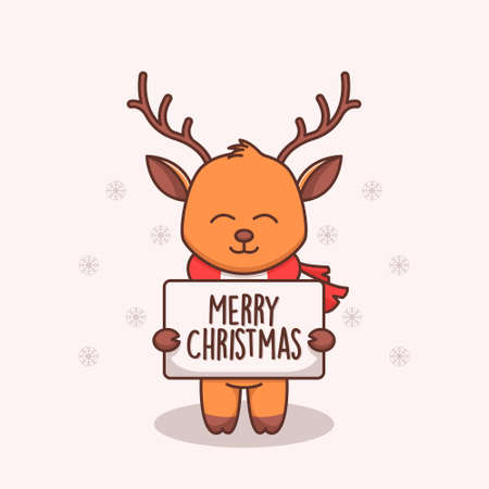 Cute deer holding merry christmas sign illustrationのイラスト素材
