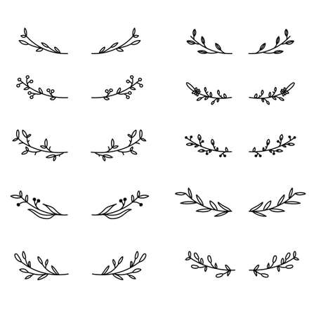 Set of outline hand drawn floral element borderのイラスト素材