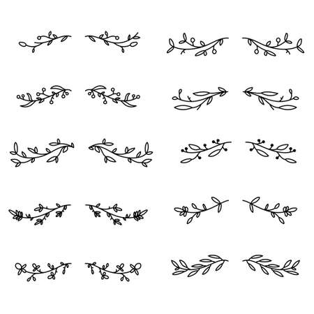 Set of outline hand drawn floral element borderのイラスト素材