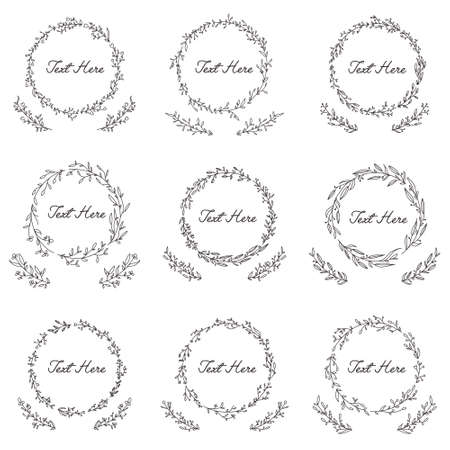 Set of outline hand drawn floral frameのイラスト素材