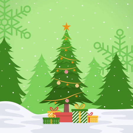 Christmas tree background illustration in flat designのイラスト素材
