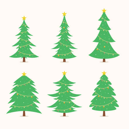 Flat design decorative christmas tree illustration collectionのイラスト素材