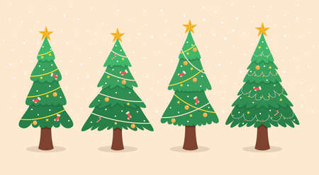 Flat design decorative christmas tree illustration collectionのイラスト素材