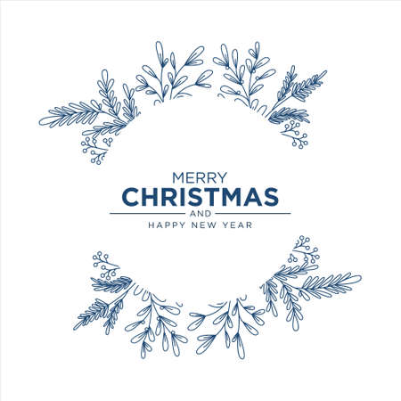 Christmas lettering with outline branch and leaf ornamentのイラスト素材