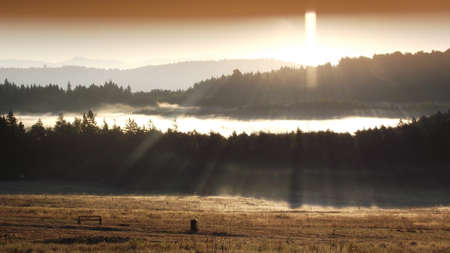 Sunrise over Transilvania wild forest natureの写真素材