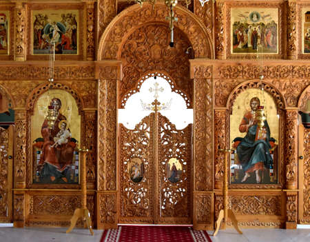 religious altar view inside Sag Monastery Timisoaraのeditorial素材