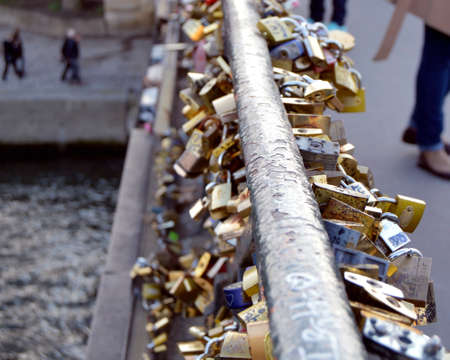 Love Locks at Arts Bridge In Paris France