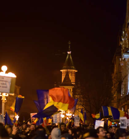 Romanian protesters in Operei Square Timisoaraのeditorial素材