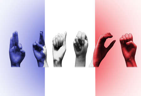 word france over the french flag deaf sign on whiteの写真素材