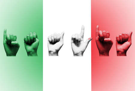 word italia over the italian flag deaf sign on whiteの写真素材