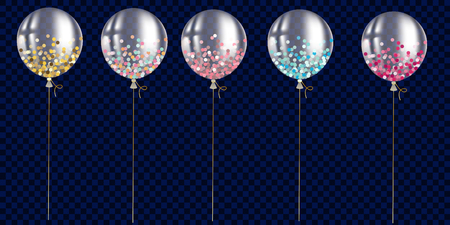 Set of transparent ballon with confettiのイラスト素材