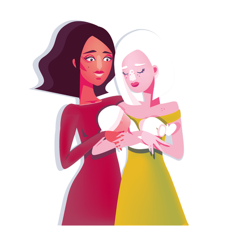 Happy lgbt lesbian family with babyのイラスト素材