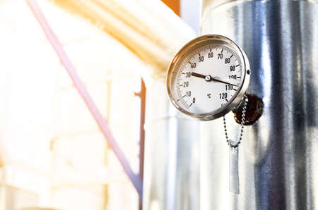 industrial thermometer in boiler roomの写真素材