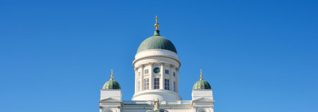 Helsinki cathedral against clear blue sky, close-up. Finland, Europe. Background, wallpaper, graphic...