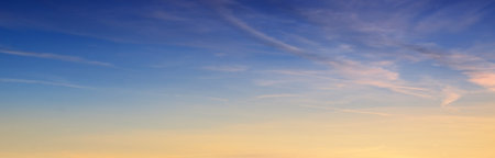 Clear sky at sunrise. Natural gradient of orange and blue colors. Golden sunlight. Abstract pattern,...