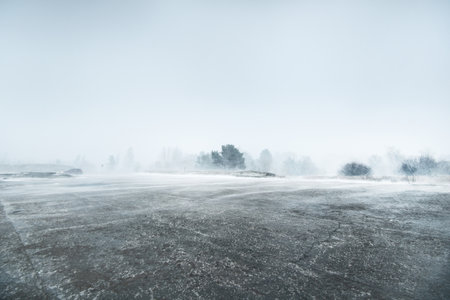 Baltic sea coast after storm and blizzard. Liepaja, Latvia. Epic spring landscape. Cyclone, gale, rough weather, meteorology, climate change, natural phenomenonの写真素材