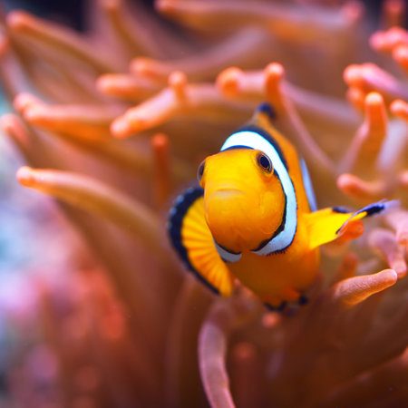 Amphiprion ocellaris clownfish in the anemon. Natural marine enriromnentの写真素材