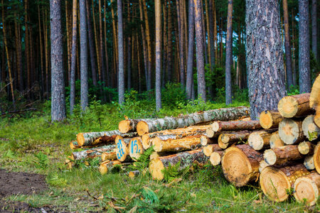 Firewood in the pine forest, close-up. Latvia