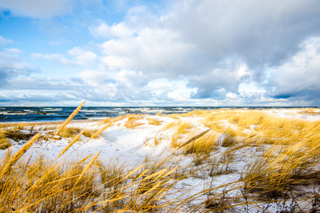 Cold stormy waves and clouds over the North sea, Netherlandsの写真素材