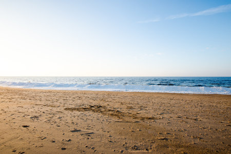 Spring landscape. View of the coast of the Baltic Sea on a clear sunny day. Latvia