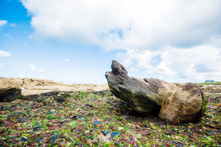 Rocky ocean coastline in Plouguerneau, Brittany, Franceの写真素材