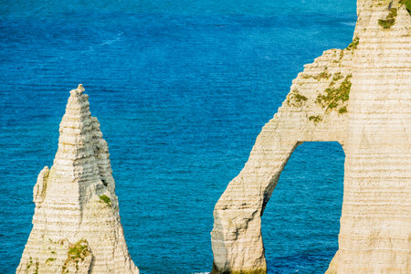 View of Etretat white cliffs in Normandy, Franceの写真素材