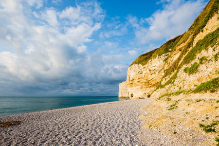 View of Etretat white cliffs in Normandy, Franceの写真素材