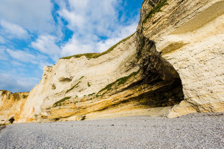 View of Etretat white cliffs in Normandy, France