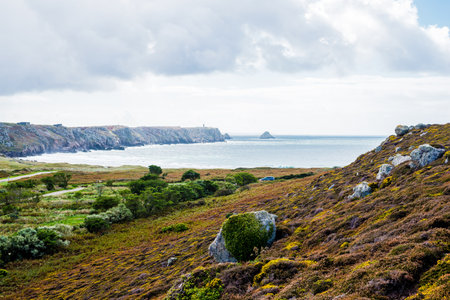 View of an ocean lagoon at Pointe de Toulinguet in Brittany, France