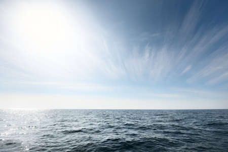 Panoramic view of the North sea from a sailing boat. Cloudy blue sky, reflections in the water. Idyllic seascape. Norway. Leisure activity, cruise, environmental conservation, natureの写真素材