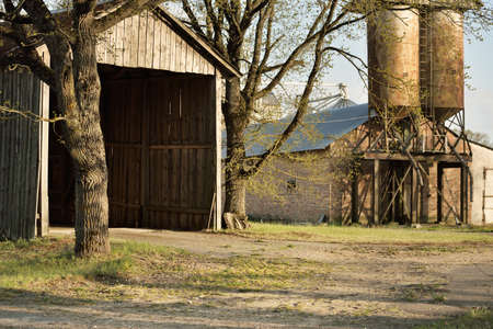 An old abandoned rustic wooden shed and granary, close-up. Agriculture, farm industry, traditional...
