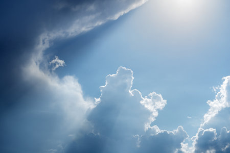 classic cloudscape. Blue sky with ornamental clouds
