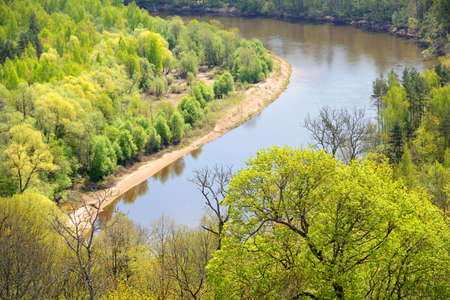 areal view on Gauja river valley in spring in Sigulda, Latvia