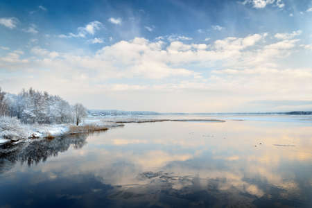 Beautiful winter lake landscape in Latvia