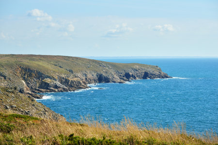 Ocean coastline with rocks at Pointe du Raz in Brittany, Franceの写真素材
