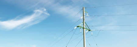 Electricity power line. Clear sky. Concept urban landscape. Energy, power generation, equipment,...