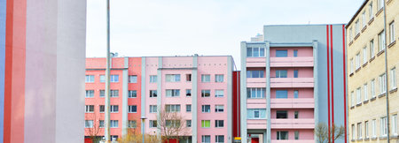 An empty yard near the soviet era block houses. Poland quarantine zoneの写真素材