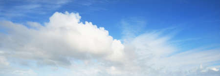Clear blue sky after the storm. Soft sunlight. Panoramic image, texture, background, graphic...