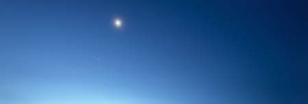 Clear blue glowing sky. Moonrise, twilight, night. Concept art, meteorology, heaven, hope, peace,...