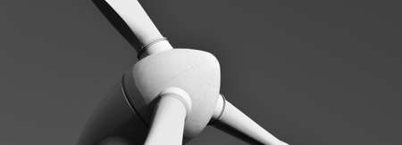 Wind turbine generator against clear sky, close-up. Concept b;ac and white image, graphic resources, ecology, alternative energy and production, technology, environmental conservation, pollutionの写真素材