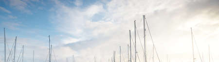 Ornamental clouds. Dramatic sky. Cloudscape. Soft sunlight. Panoramic image, texture, background, graphic resources, design, copy space. Meteorology, heaven, hope, peace conceptの写真素材