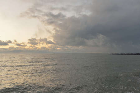 Baltic sea after the storm. Sunset. Picturesque panoramic scenery, seascape. Nature, environment,...