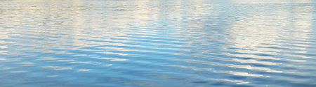 Water surface texture. Soft sunset light, reflections on water. Nature, environment, sea, ocean, river, lake themesの写真素材