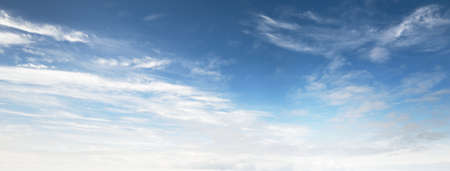 Clear blue sky after the storm. Soft sunlight. Panoramic image, texture, background, graphic...