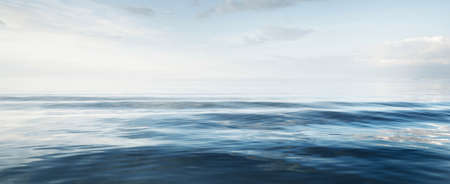 Clear blue sky with cirrus and cumulus clouds above the Baltic sea. Idyllic seascape. Travel...