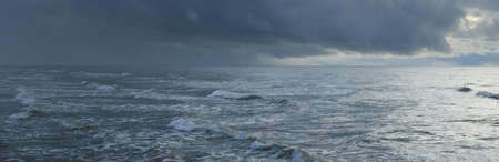 Baltic sea after the storm. Sunset. Picturesque panoramic scenery, seascape. Nature, environment,...