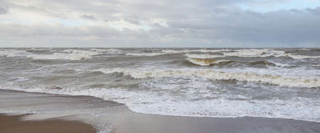 Baltic sea after the storm. Sunset. Picturesque panoramic scenery, seascape. Nature, environment,...