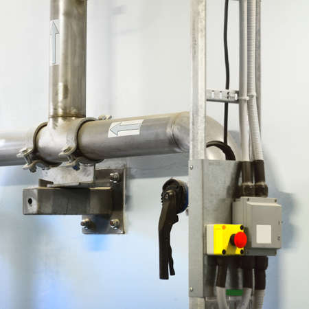 Industrial water treatment and boiler room. Pipes, barometers, levers. Industry, technology,...